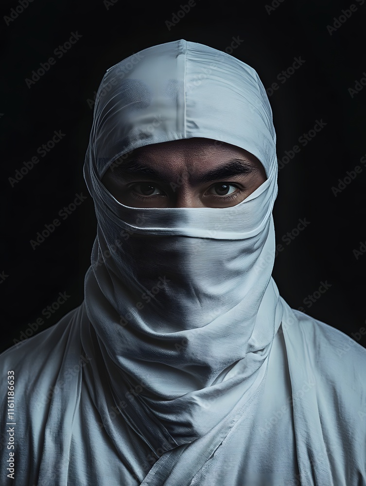 Mysterious Ninja Portrait: A Study in Shadow and Cloth