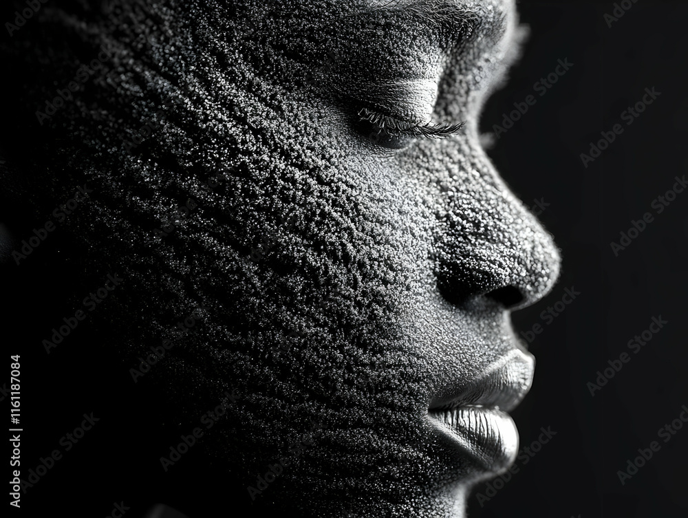 Monochrome Face Illustration, Sparkling Texture