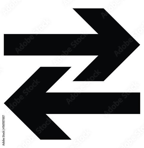 Horizontal dual tow side long straight arrow signs vector. Dual sign. Transfer icon. Exchange arrow icon. Right direction and left direction arrow icon. 