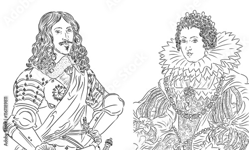 Portraits of Louis 13 Louis XIII and Anne of Austria, king and queen of France, parents of Louis 14 Louis XIV the Sun King