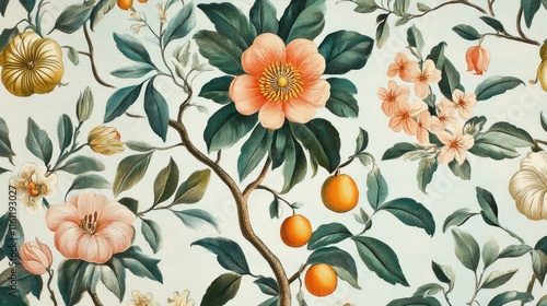 Elegant Floral and Citrus Tree Branch Design