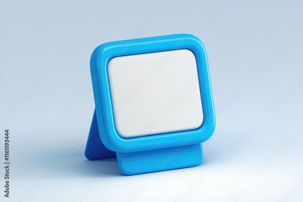 Blue plastic frame with white background standing on a blue surface. Blue plastic frame with white background standing on a blue surface.