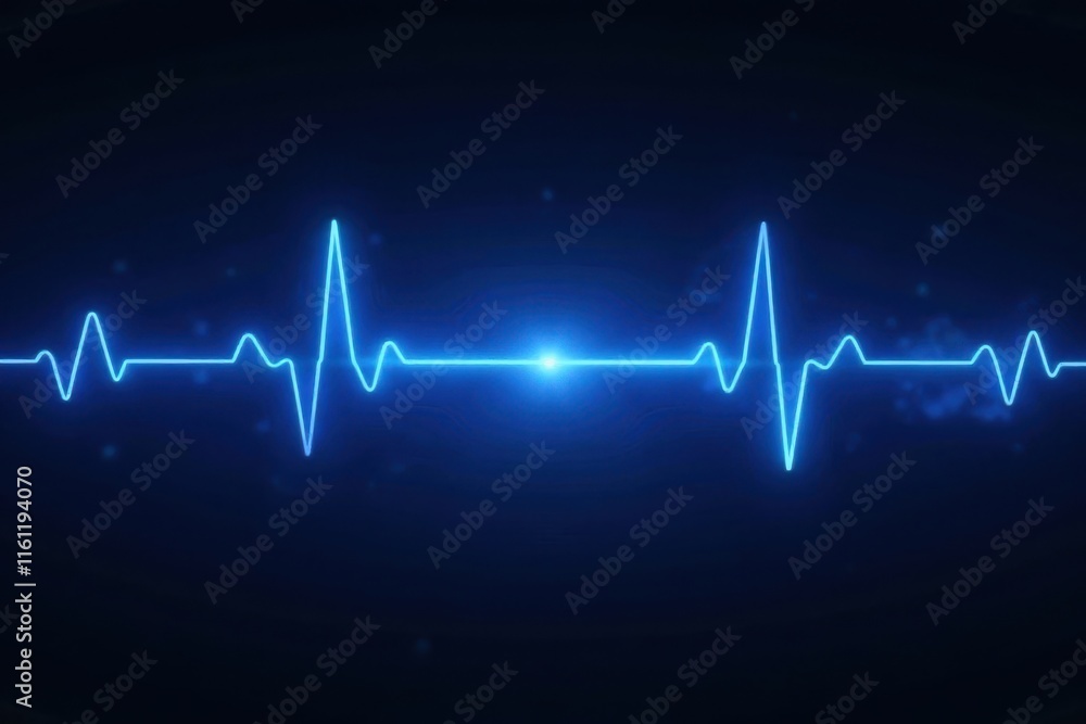 Abstract blue pulsating heartbeat on dark background with looping animation, health, abstract