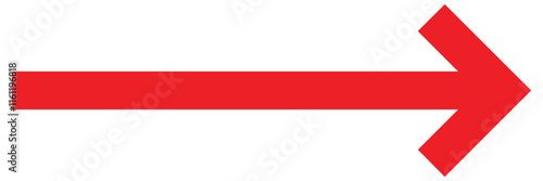 Red long arrow icon isolated on white background. Long arrow vector, icon. Red horizontal arrow. Straight long arrow vector icon.