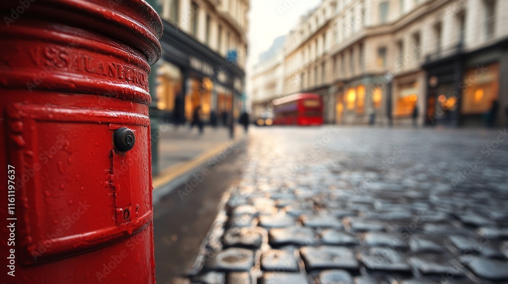 Historic red mailbox stands prominently on a British street, symbolizing timeless communication and cultural heritage. Historic red mailbox stands prominently on a British street, symbolizing timeless communication and cultural heritage.