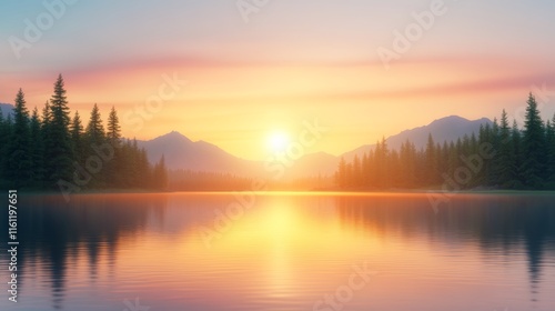 Serene Sunset over Mountain Lake