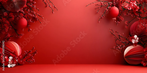Chinese new year festive background with red decoration