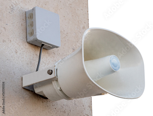 Public address system loudspeaker on the wall photo