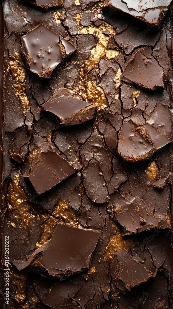 Cracked Chocolate Brownie with Gold Flakes - Close-Up Texture Cracked Chocolate Brownie with Gold Flakes - Close-Up Texture