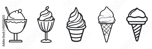 Ice cream and cupcake icons vector set collection. Silhouette in black on a white background