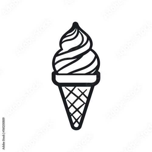 black and white ice cream cone line icon, vector illustration.