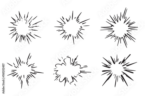Vector set of simple comic speech bubbles, cartoon explosion, or spark icons isolated on a white background. Vector illustration