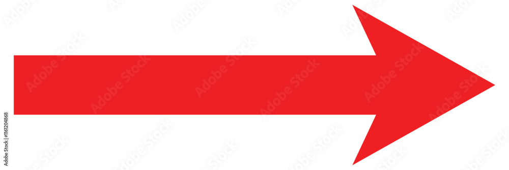 Long red arrow icon to the right. Long arrow icon. Vector trendy red long arrow isolated on white background. Long red arrow icon to the right. Long arrow icon. Vector trendy red long arrow isolated on white background.
