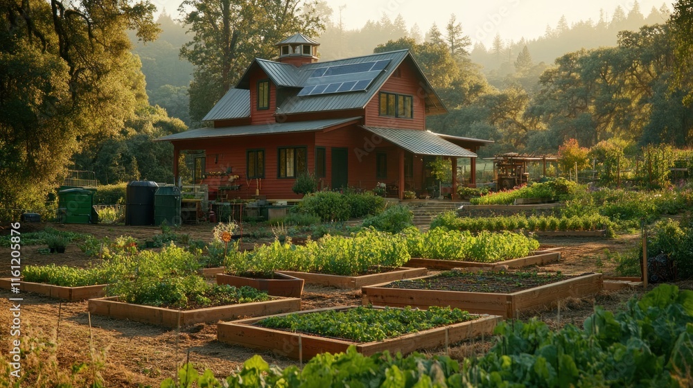 Rustic Farmhouse with Vibrant Vegetable Garden in Serene Countryside Setting Rustic Farmhouse with Vibrant Vegetable Garden in Serene Countryside Setting