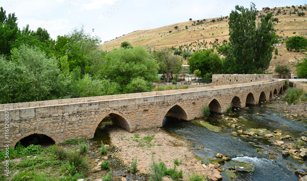 Fototapeta premium Baskavak Bridge, located in Savur, Mardin, Turkey, was built in 1755.
