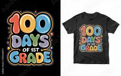 100 days of 1st grade shirt design, 100 days of school colorful shirt, 100 days of school groovy shirt photo