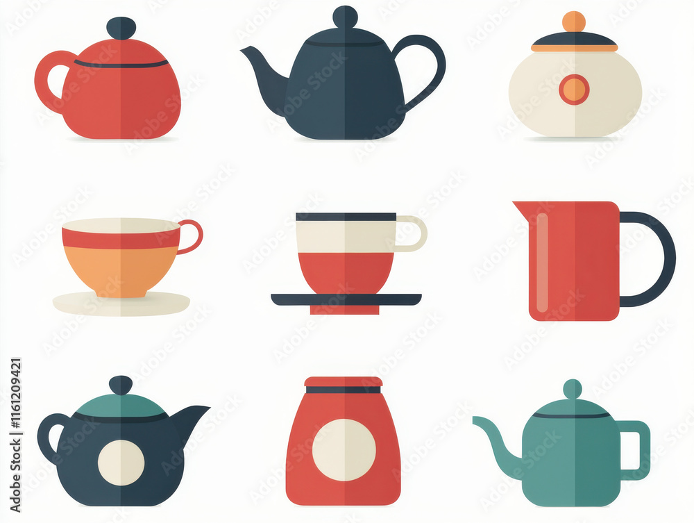 Sleek coffee and tea icons with warm colors and modern design