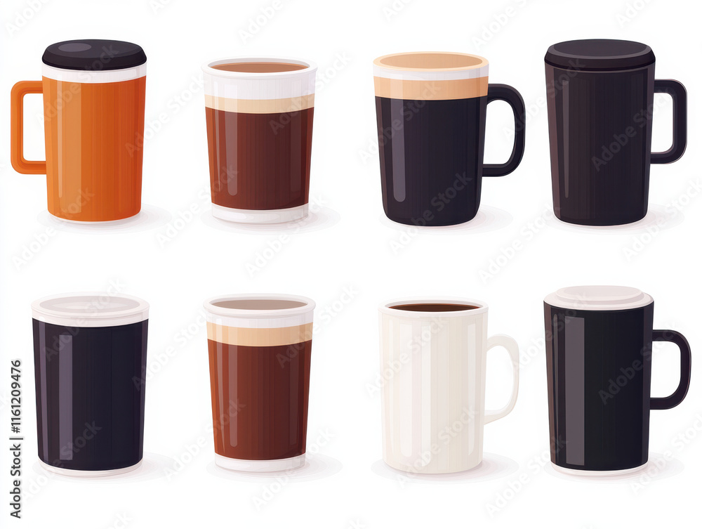 Sleek coffee and tea mugs with warm colors and modern designs Sleek coffee and tea mugs with warm colors and modern designs