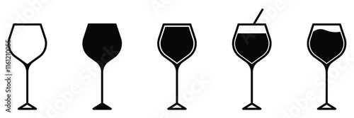 Wine glass icon. Wineglass glass silhouette. Champagne wineglass vector icon.