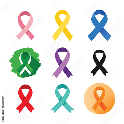 Colorful Cancer Awareness Ribbon Icons Pack