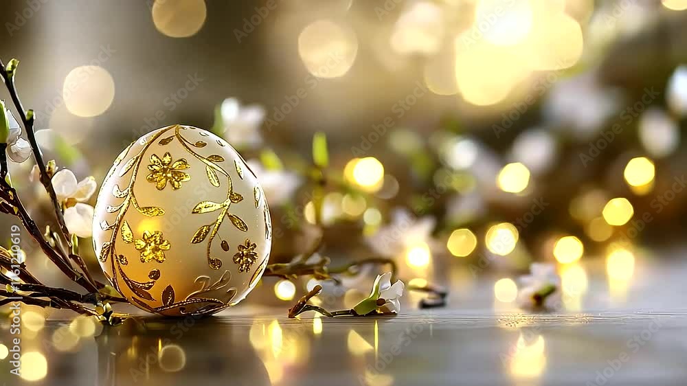 Easter Egg Decorated with Golden Light in Soft Focus Background Easter Egg Decorated with Golden Light in Soft Focus Background