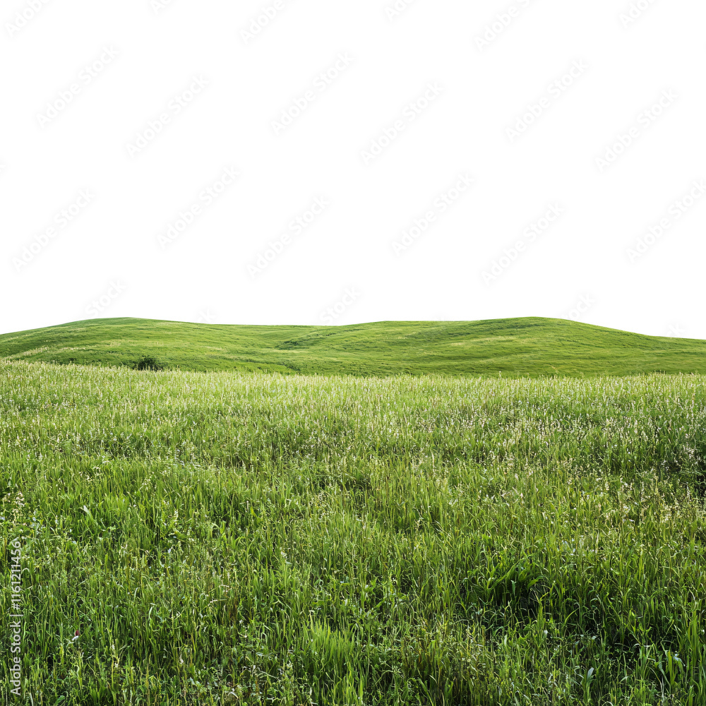 Green Grassland Landscape Isolated on White or Transparent Background Green Grassland Landscape Isolated on White or Transparent Background