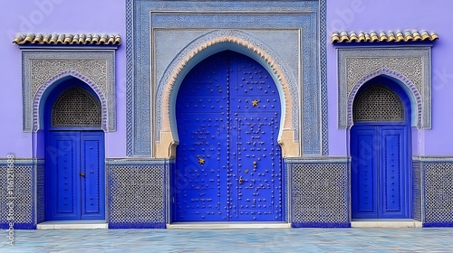 Three Blue Moroccan Doors Architectural Detail photo