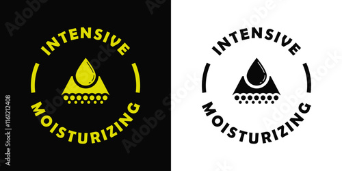 Intensive Moisturizing - vector sticker on white and black background for skin care product packaging.