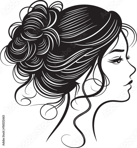 Women style messy bun silhouette