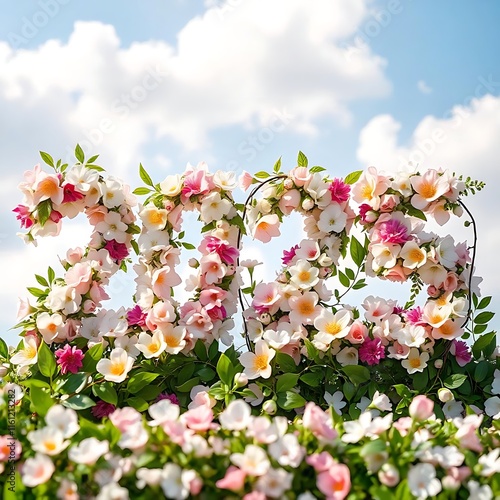 2025 made of soft, pastel-colored flowers and leaves,