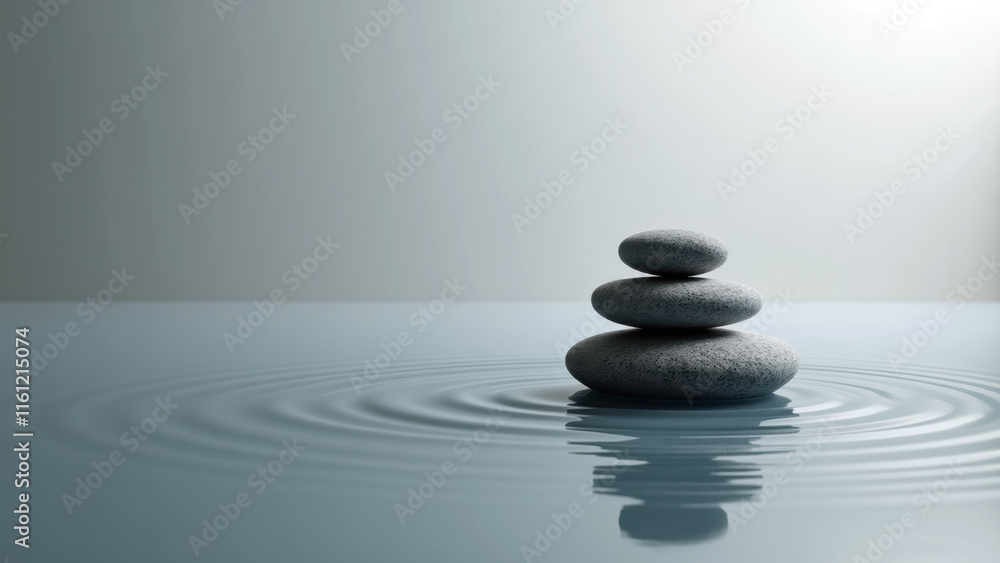 Harmonious Zen Composition with Smooth Stones and Calm Water Elements Harmonious Zen Composition with Smooth Stones and Calm Water Elements