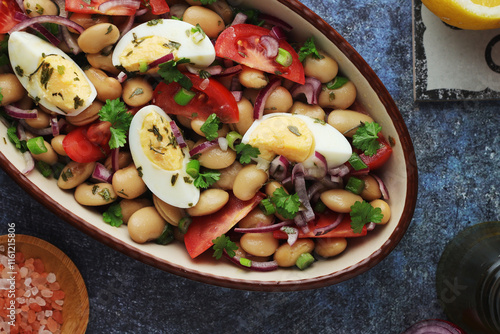 A bowl with Piyaz salad - traditional dish of Turkey photo