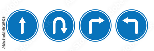 Go Straight This Way One Way Only U Turn Left and Right Black Arrow Sign Direction Icon. Vector Arrow Icon Set, Illustration.