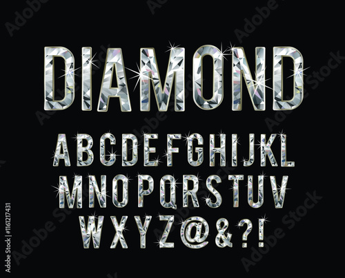 Colorful Diamond ABC. Gemstone styled alphabet letters collection, vector eps10 