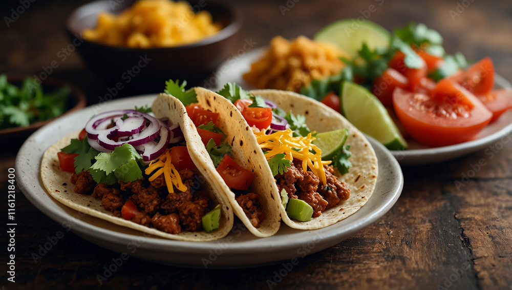 Tacos, Mexico with new style for serve Tacos, Mexico with new style for serve