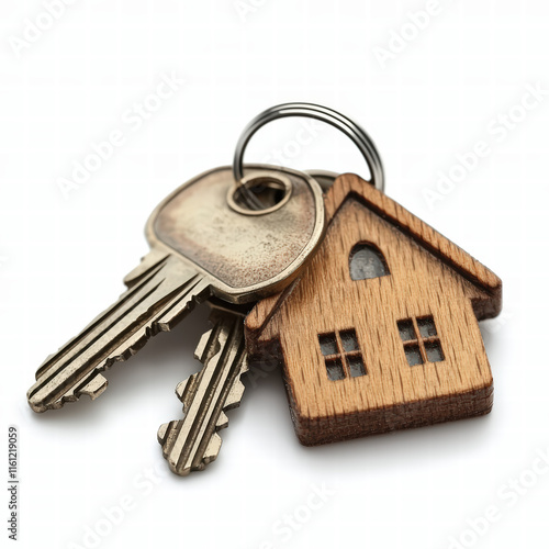 Set of Metallic House Keys Isolated on a Transparent Background photo