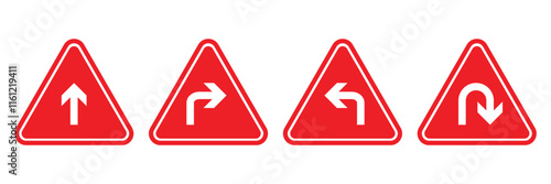 Go Straight This Way One Way Only U Turn Left and Right Black Arrow Sign Direction Icon Set. Vector Illustration of Direction Arrows.