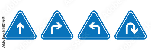 Go Straight This Way One Way Only U Turn Left and Right Black Arrow Sign Direction Icon Set. Vector Illustration of Direction Arrows.