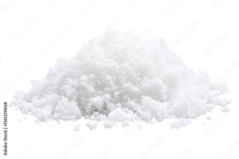 A pile of fresh snow sits atop a clean white surface, perfect for winter scenes or still life compositions A pile of fresh snow sits atop a clean white surface, perfect for winter scenes or still life compositions