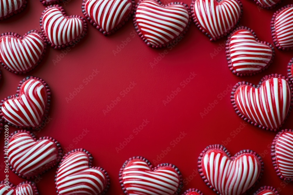 Fototapeta premium Romantic Red and Striped Heart Frame for Valentine's Day Celebration with Decorative Border and Outrageous Love Theme
