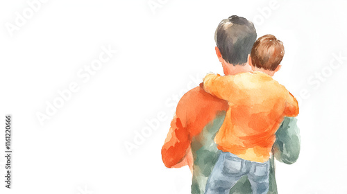 The prodigal son. Man holding a boy in his arms. Digital painting. cover poster copy space cute soft watercolor painting on white background photo