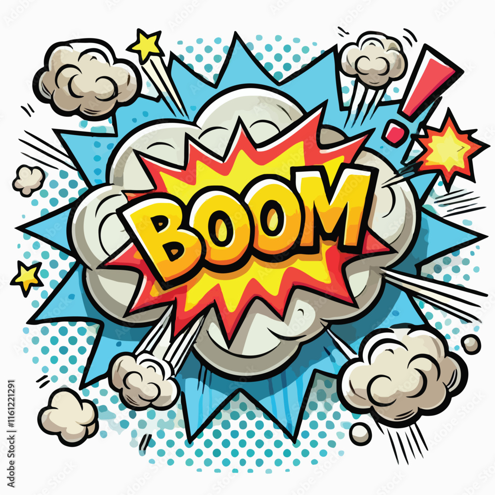 Fototapeta premium Cartoon comic sign burst cloud. Speech bubble, boom sign expression and on a white background