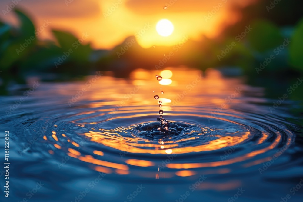A close-up view of a single water droplet on the surface of a body of water, suitable for use in scientific or educational contexts A close-up view of a single water droplet on the surface of a body of water, suitable for use in scientific or educational contexts