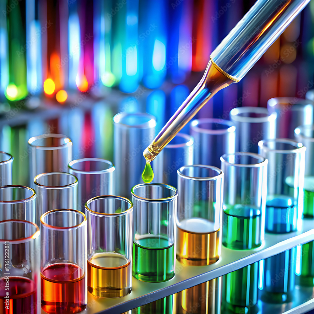 multichannel pipette applying colorful liquid into multichannel pipette applying colorful liquid into