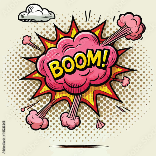 Cartoon comic sign burst cloud. Speech bubble, boom sign expression and   on a white background