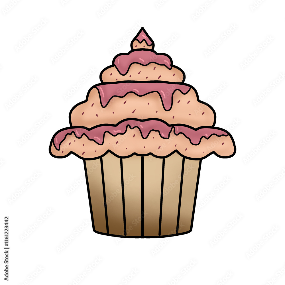 Cute and sweet cupcakes with pink glaze illustration Cute and sweet cupcakes with pink glaze illustration
