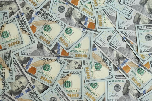 Big amount of american USD hunderd dollar bills banknotes close up