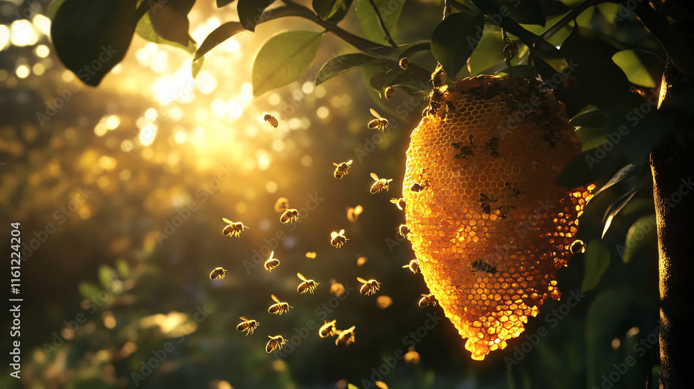 custom made wallpaper toronto digitalBusy bees buzzing around honeycomb against sunset