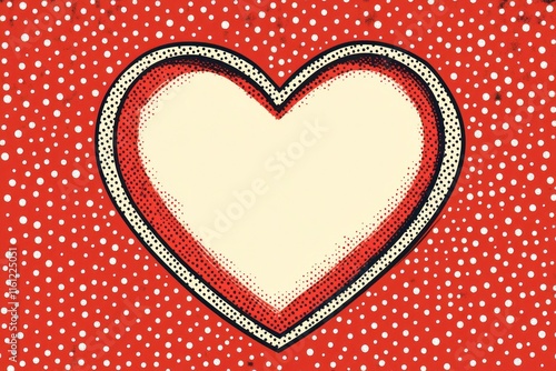 Outrageous Heart Frame with Dotted Border for Valentine's Day, Perfect for Creative Designs, Cards, and Celebrations in Vibrant Red and White photo