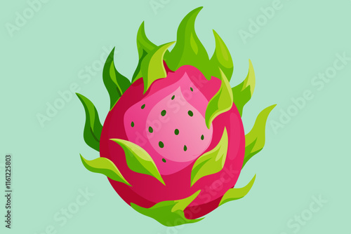 High-quality vector illustration of dragonfruit in vibrant pink and green watercolor for design projects and creative needs